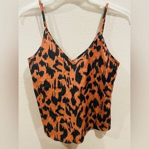 SHEIN Black and Orange Leopard Print V-Neck Cami
